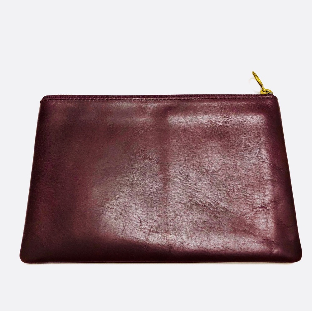 Madewell Burgundy Leather Zip Pouch Clutch with Gold Cactus Accent - Picture 3 of 4